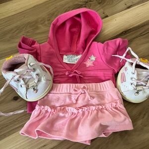 Build A Bear Workshop Girl Clothes Pink Hooded Top Ruffle Pink Skirt Skechers